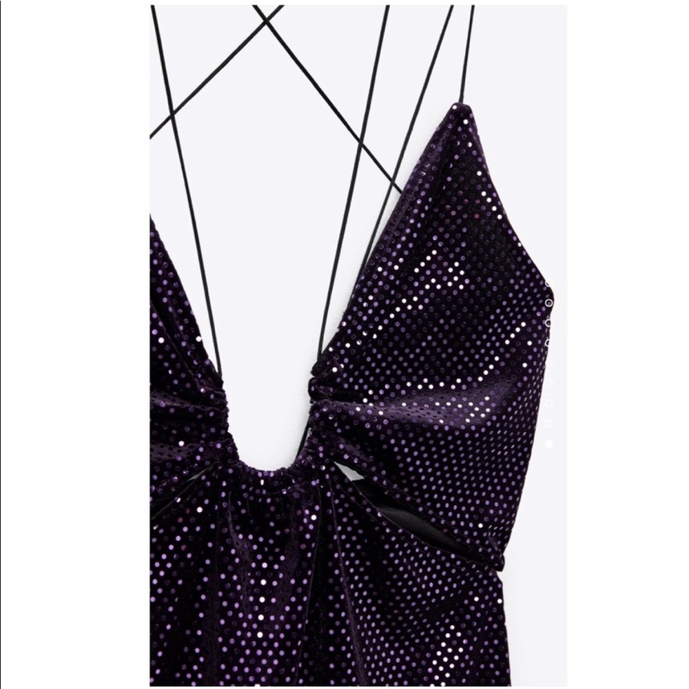 Blogger’s Favorite 🤩 Zara Purple Shiny Ring Detail Strappy Back Mini Dress - Picture 8 of 9